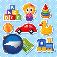 north-carolina map icon and a variety of toys