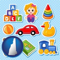 new-hampshire map icon and a variety of toys